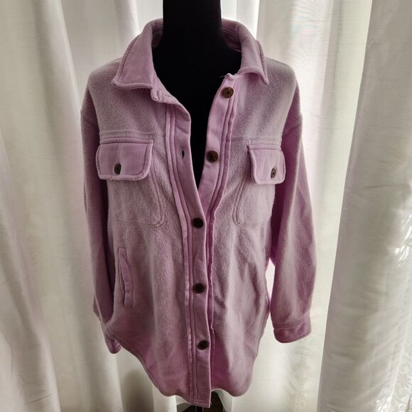 New Black Tape Fleece Shacket Jacket Soft Pink Womens Medium Fall Warm Oversized - Picture 1 of 12